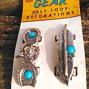 Western Gear Belt Loop Decorations Set Of 2 For Belt Loops Steer & Feather Decor